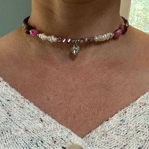 Multicolored Beaded Heart Choker 💜